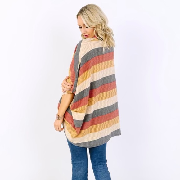 Cozy Stripe Cowl Neck Poncho - Picture 3 of 7
